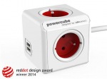 Obrzok produktu Zsuvka prodlu. PowerCube EXTENDED USB,  Red,  4 rozboka,  2x USB,  kabel 1, 5m