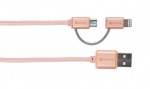 Obrzok produktu SKROSS USB kbel Rose Gold 2in1 - Steel Line Charge n Sync,  dka 1m,  micro USB a Apple 