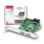 Obrzok produktu AXAGON PCEU-232V,  PCIe adapter 2+2x USB3.0,  UASP,  nabjen 3A,  VIA + LP