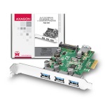 Obrzok produktu AXAGON PCEU-330V,  PCIe adapter 3+1x USB3.0,  UASP,  nabjen 3A,  VIA + LP