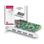 Obrzok produktu AXAGON PCEU-430V,  PCIe adapter 4x USB3.0,  UASP,  nabjen 3A,  VIA