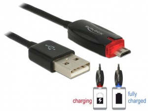 Obrzok Delock kbel dtov a napjac USB 2.0-A samec> Micro USB-B samec LED 1m ierny - 