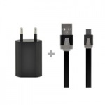 Obrzok produktu 4-OK PACK CABLE DATAFLAT BLACK + TRAVEL-HOME CHARGER- 1 AMP USB BLACK